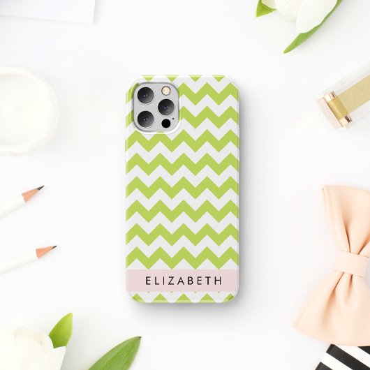 Groene Zigzag, Groene Chevron, Uw Naam iPhone 16 Hoesje