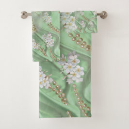 Groene Zijde en Ivory Champaign Pearls Bad Handdoek