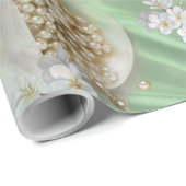 Groene Zijde en Ivory Champaign Pearls Cadeaupapier (Rol Hoek)