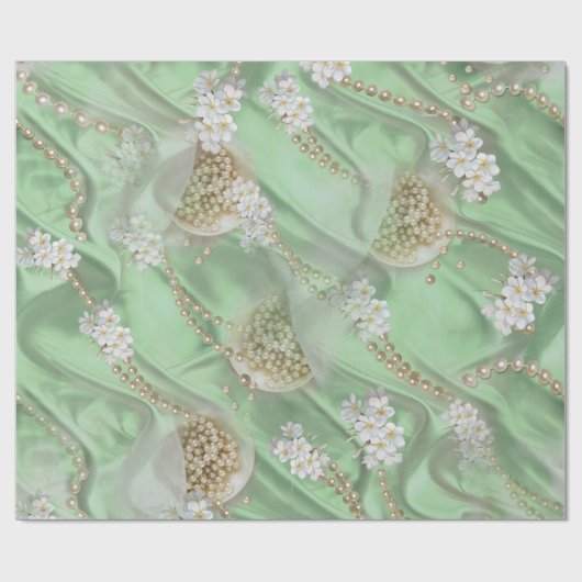 Groene Zijde en Ivory Champaign Pearls Cadeaupapier (Vlak)