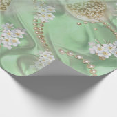 Groene Zijde en Ivory Champaign Pearls Cadeaupapier (Hoek)