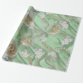 Groene Zijde en Ivory Champaign Pearls Cadeaupapier (Uitgerold)
