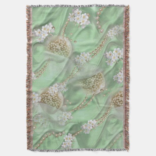 Groene Zijde en Ivory Champaign Pearls Deken (Voorkant Verticaal)