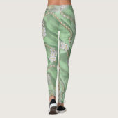 Groene Zijde en Ivory Champaign Pearls Leggings (Achterkant)