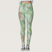 Groene Zijde en Ivory Champaign Pearls Leggings (Voorkant)