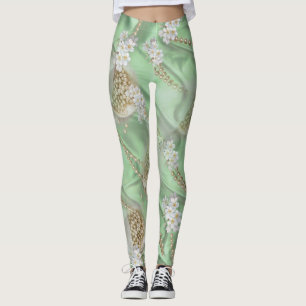 Groene Zijde en Ivory Champaign Pearls Leggings