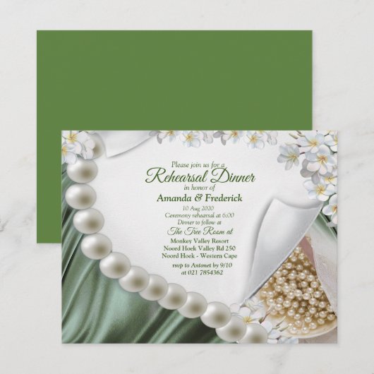 Groene Zijde en Ivory Pearls repetitief diner Kaart (Voorkant / Achterkant)