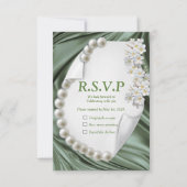 Groene Zijde en Ivory Pearls RSVP Kaartje (Voorkant)