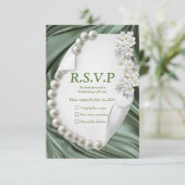Groene Zijde en Ivory Pearls RSVP Kaartje (Staand voorkant)