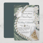 Groene zijde & Ivoor Parels Wedding Kaart (Voorkant / Achterkant)