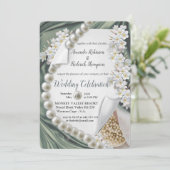 Groene zijde & Ivoor Parels Wedding Kaart (Staand voorkant)