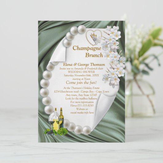 Groene Zijde & Ivoor Peer Bruiloft Douche Uitnodig Kaart (Staand voorkant)