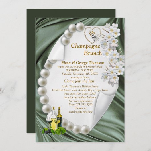 Groene Zijde & Ivoor Peer Bruiloft Douche Uitnodig Kaart (Voorkant / Achterkant)