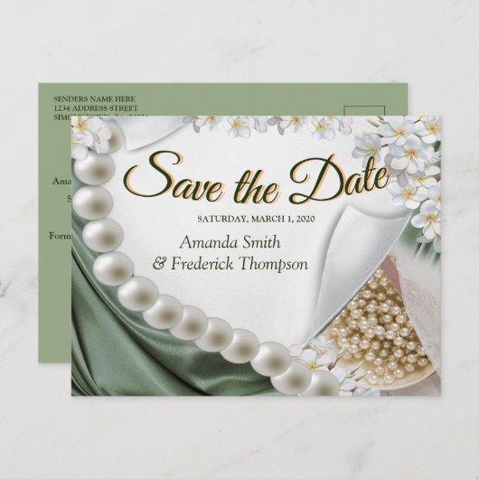 Groene Zijde & Voorraad sparen de Datum Aankondigingskaart (Voorkant / Achterkant)