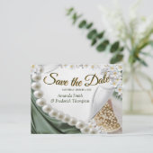 Groene Zijde & Voorraad sparen de Datum Aankondigingskaart (Staand voorkant)