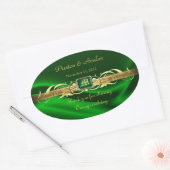 Groene Zijderijderige gouden ovale weddenschap Ovale Sticker (Envelop)