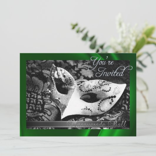 groene zijderoute Masquerade Ball Invitation Kaart (Staand voorkant)