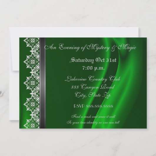 groene zijderoute Masquerade Ball Invitation Kaart (Achterkant)