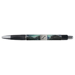 Groene Zilver Glitter Marmer Geode Monogram Pen