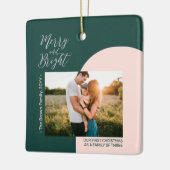 Groene & Zilver Moderne Fotokerstfamilie Keramisch Ornament (Links)