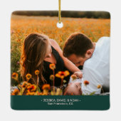 Groene & Zilver Moderne Fotokerstfamilie Keramisch Ornament (Achterkant)