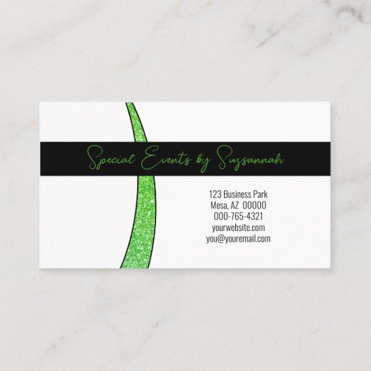 Groene Zilver Van Faux Glitter Professionele Foto Visitekaartje (Achterkant)