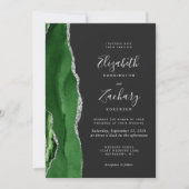 Groene Zilveren Agaat Donkere QR Code Huwelijk Kaart (Voorkant)