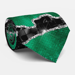 Groene zilveren agaat glinsterende marmer look ele stropdas