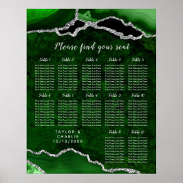 Groene Zilveren Agaat Trouw Stoelenkaart 12 Tafels Poster