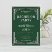 Groene Zilveren Art Deco Bachelor Party Kaart (Staand voorkant)
