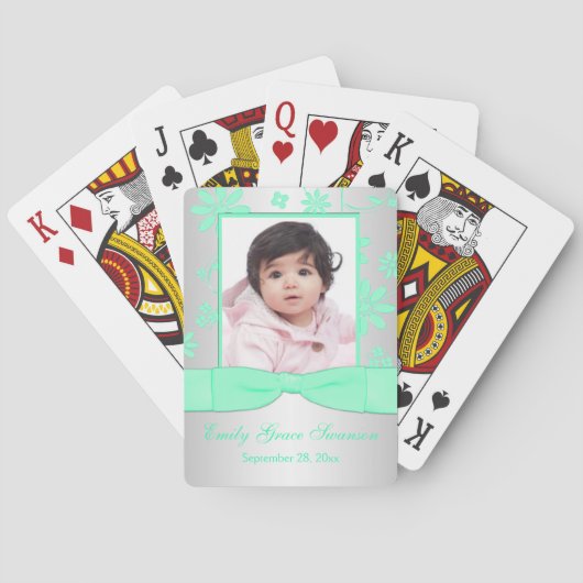 Groene, zilveren Floral fotospeelkaarten Speelkaarten (Achterkant)