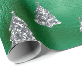 Groene Zilveren Glitter Kerstboom Glam Cadeaupapier (Rol Hoek)