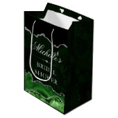 Groene Zilveren Glitter Marmer Agate Bruiloft Medium Cadeauzakje (Voorkant Gekanteld)