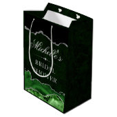 Groene Zilveren Glitter Marmer Agate Bruiloft Medium Cadeauzakje (Achterkant Gekanteld)