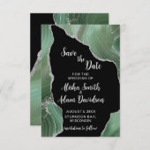 Groene zilveren glitter op zwart sparen de Datumka Save The Date (Voorkant / Achterkant)
