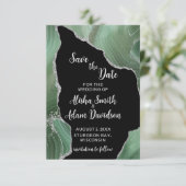 Groene zilveren glitters op zwarte Save The Date-k Date (Staand voorkant)
