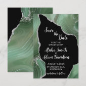 Groene zilveren glitters op zwarte Save The Date-k Date (Voorkant / Achterkant)