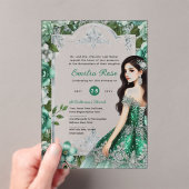 Groene Zilveren Jurk Quinceañera Elegant Mis Quinc Acryl Uitnodigingen (Insitu (Draagbaar))