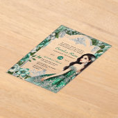 Groene Zilveren Jurk Quinceañera Elegant Mis Quinc Acryl Uitnodigingen (Laagn)