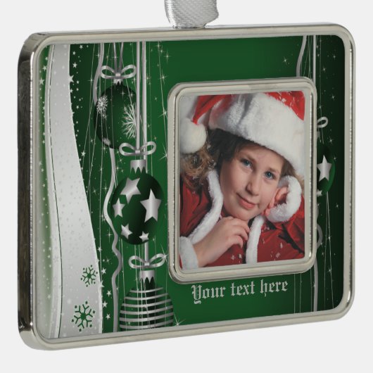 Groene zilveren kerstballen, sterren en sneeuwvlok verzilverd omlijst ornament (Rechts)