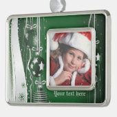 Groene zilveren kerstballen, sterren en sneeuwvlok verzilverd omlijst ornament (Links)