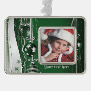 Groene zilveren kerstballen, sterren en sneeuwvlok verzilverd omlijst ornament