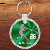 Groene, Zilveren Kleur Gepersonaliseerde Honkbal K Sleutelhanger (Voorkant)