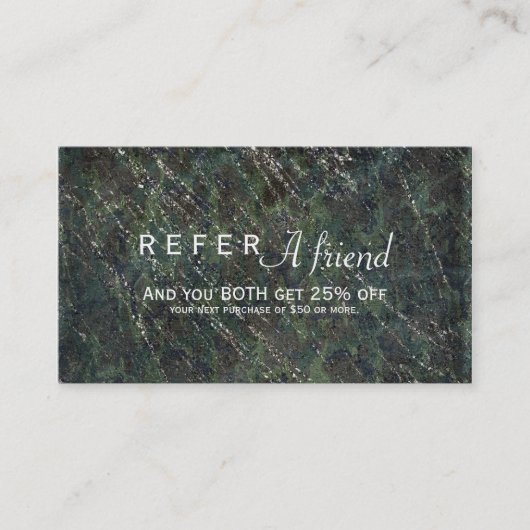 Groene & Zilveren Leger Camo Sparkle Salon Verwijz Aanbevelingskaartje (Voorkant)