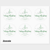 Groene Zilveren Lint Boom Kerstmis Script Ronde Sticker (Vel)
