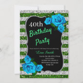 Groene zilveren strepes Glitter Blue Rozen Kaart (Voorkant)