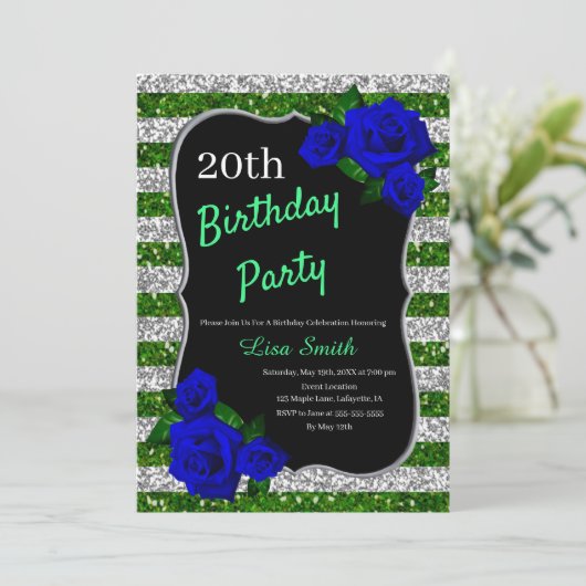 Groene zilveren stripes Glitter Deep Blue Rozen Kaart (Staand voorkant)