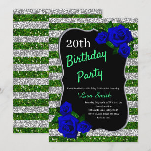 Groene zilveren stripes Glitter Deep Blue Rozen Kaart