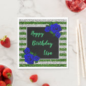 Groene zilveren stripes Glitter Deep Blue Rozen Servet (Insitu)