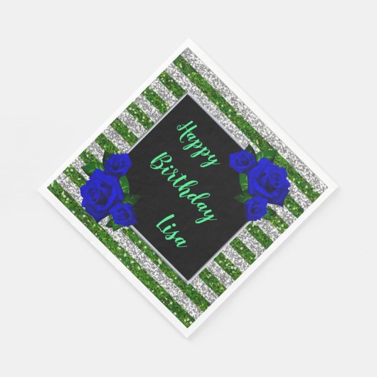 Groene zilveren stripes Glitter Deep Blue Rozen Servet (Hoek)